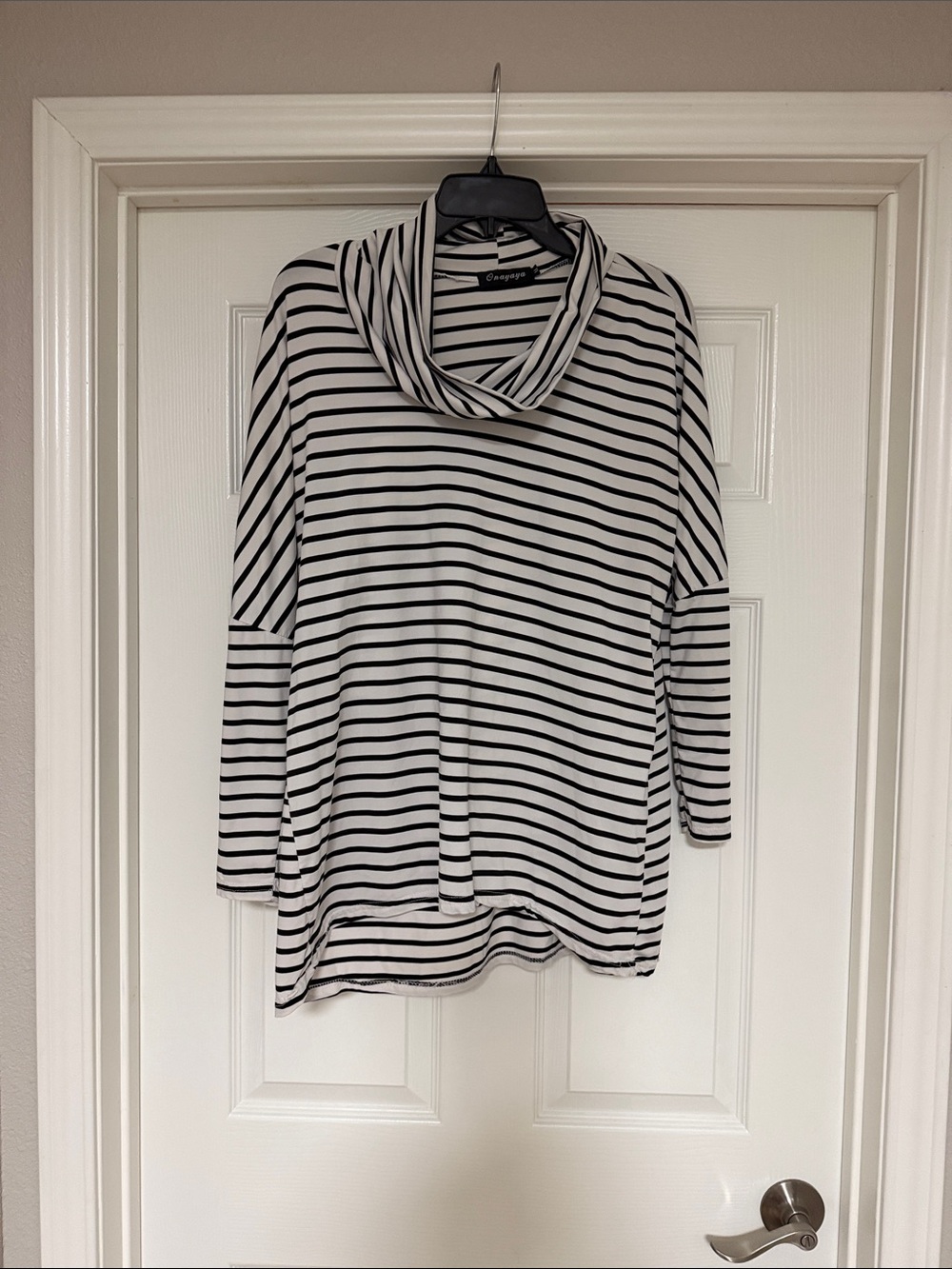 Naya Black & White Striped Cowl Neck Sweater